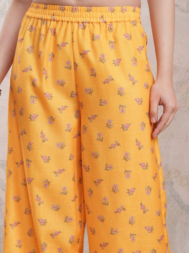 Vishudh Women Mustard Printed Kurta With Palazzos And Dupatta - Mustard - Image 8