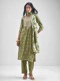 Vishudh Women Green Kurta With Trouser And Dupatta - Green - Image 1
