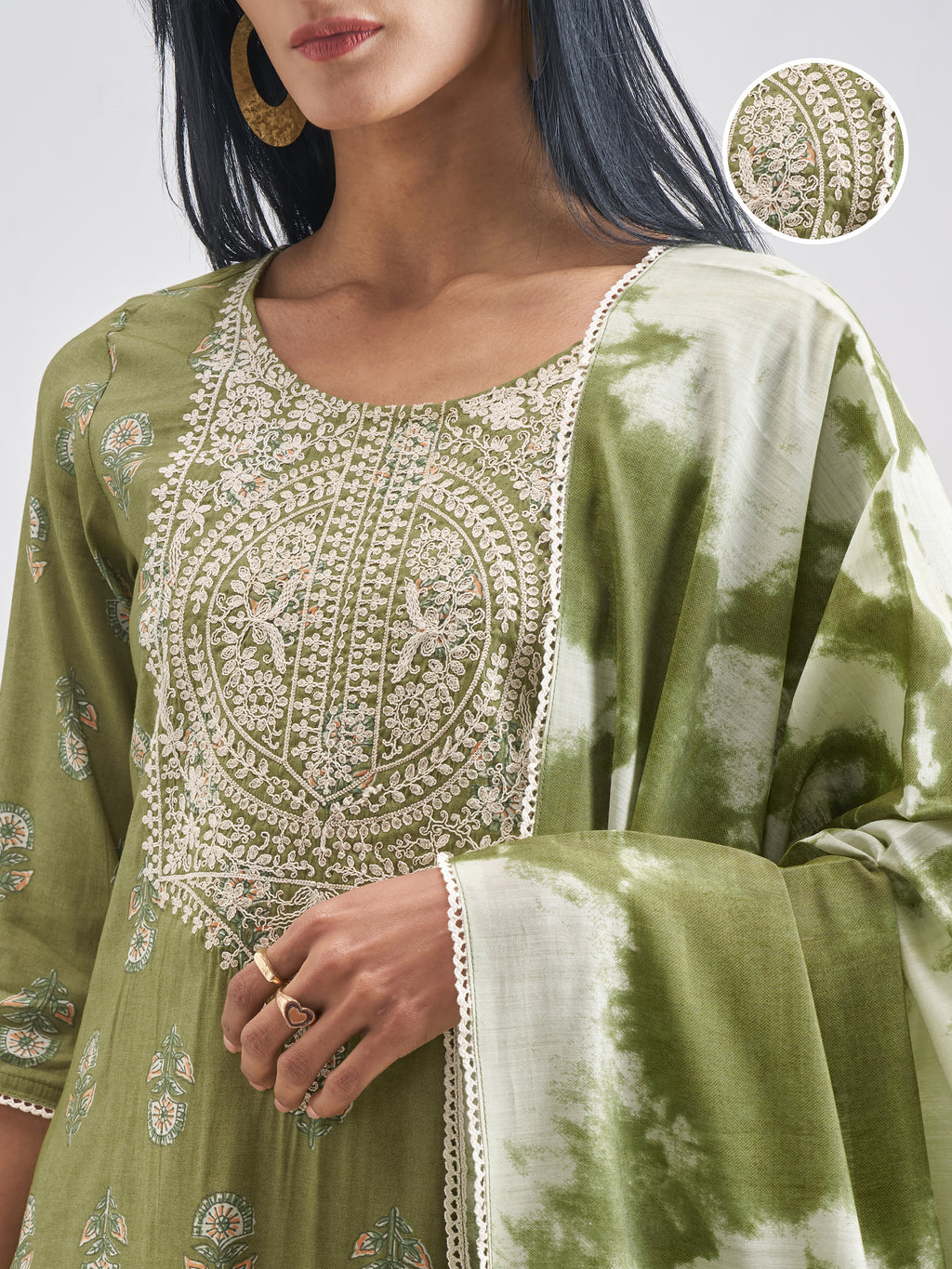 Vishudh Women Green Kurta With Trouser And Dupatta - Green - Image 5