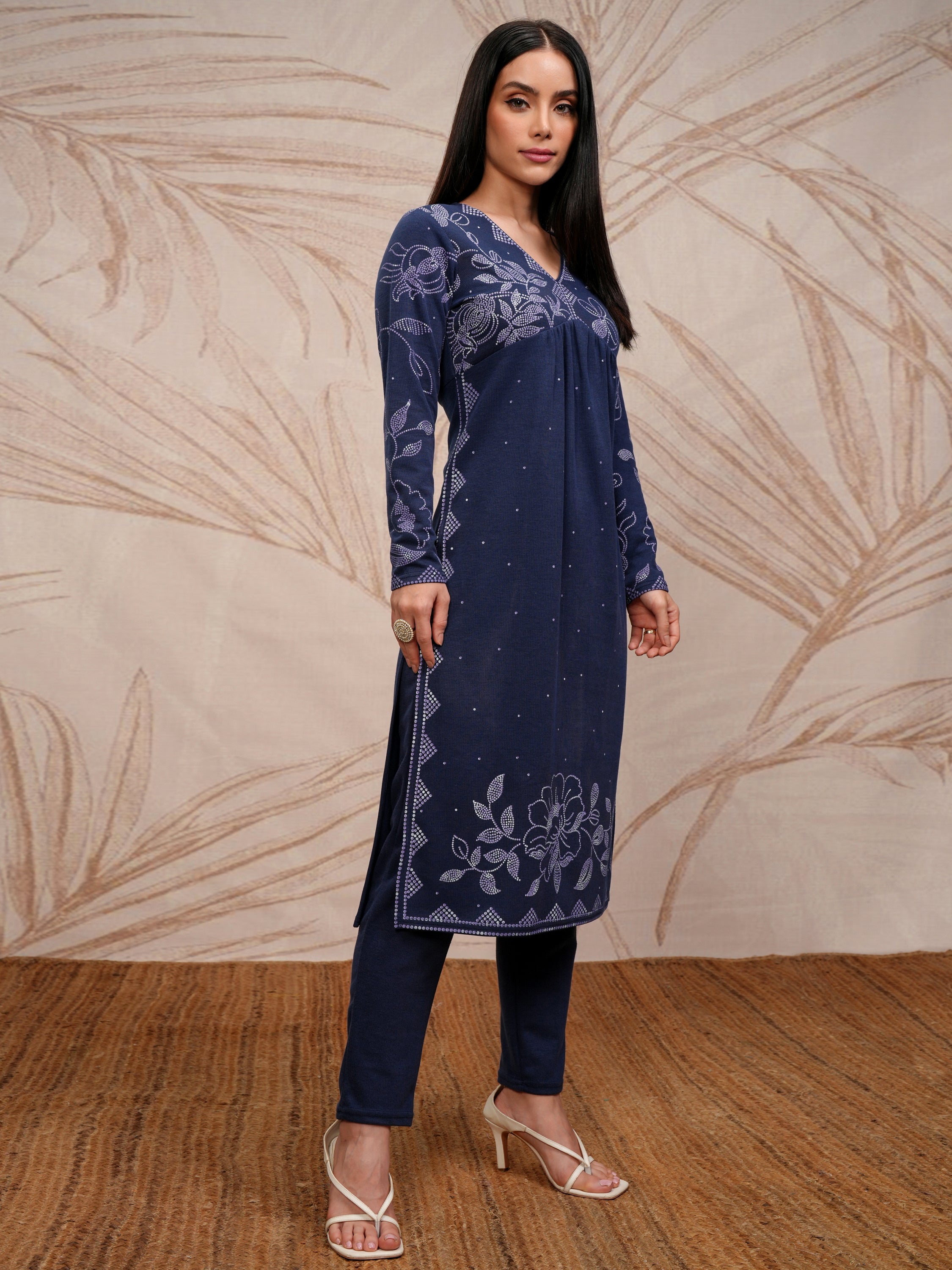 Vishudh Women Blue Kurta With Trousers - Blue - Image 6