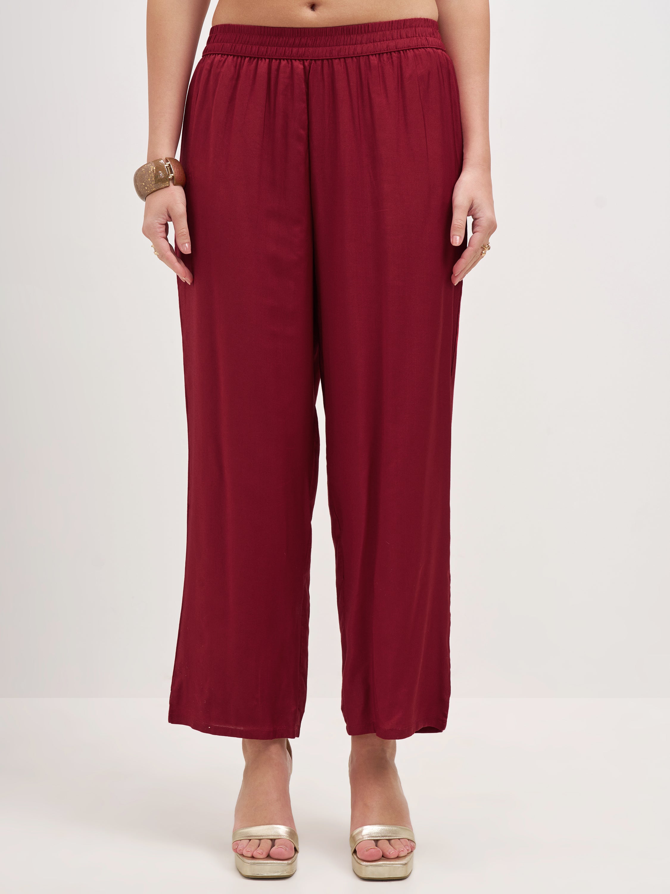Vishudh Women Maroon Embroidered Kurta And Trouser With Dupatta - Maroon - Image 7