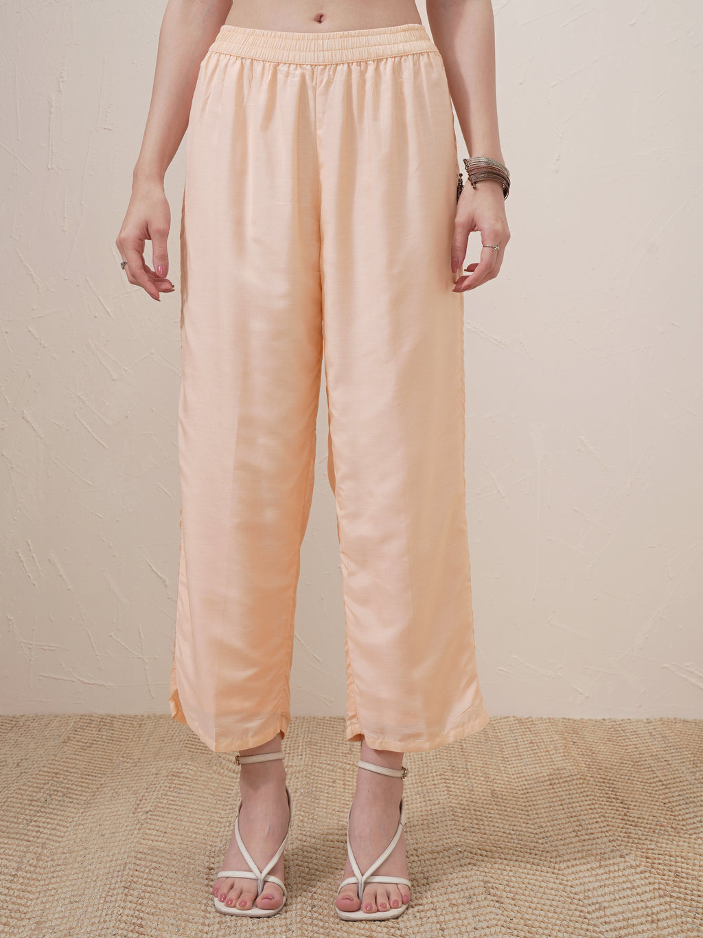 Vishudh Women Peach Embroidered Kurta With Trouser And Dupatta - Peach - Image 8
