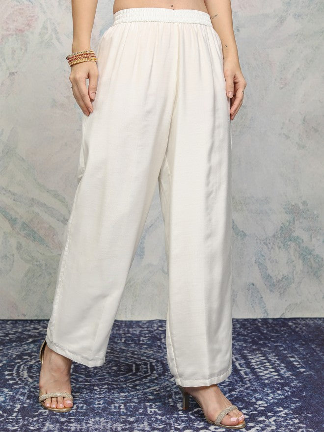 Vishudh Women Off White Printed Kurta With Trousers And Dupatta - Off White - Image 6