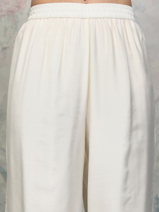 Vishudh Women Off White Printed Kurta With Trousers And Dupatta - Off White - Image 7