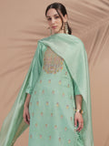 Vishudh Women Green Embroidered Kurta With Trouser And Dupatta - Green - Image 1