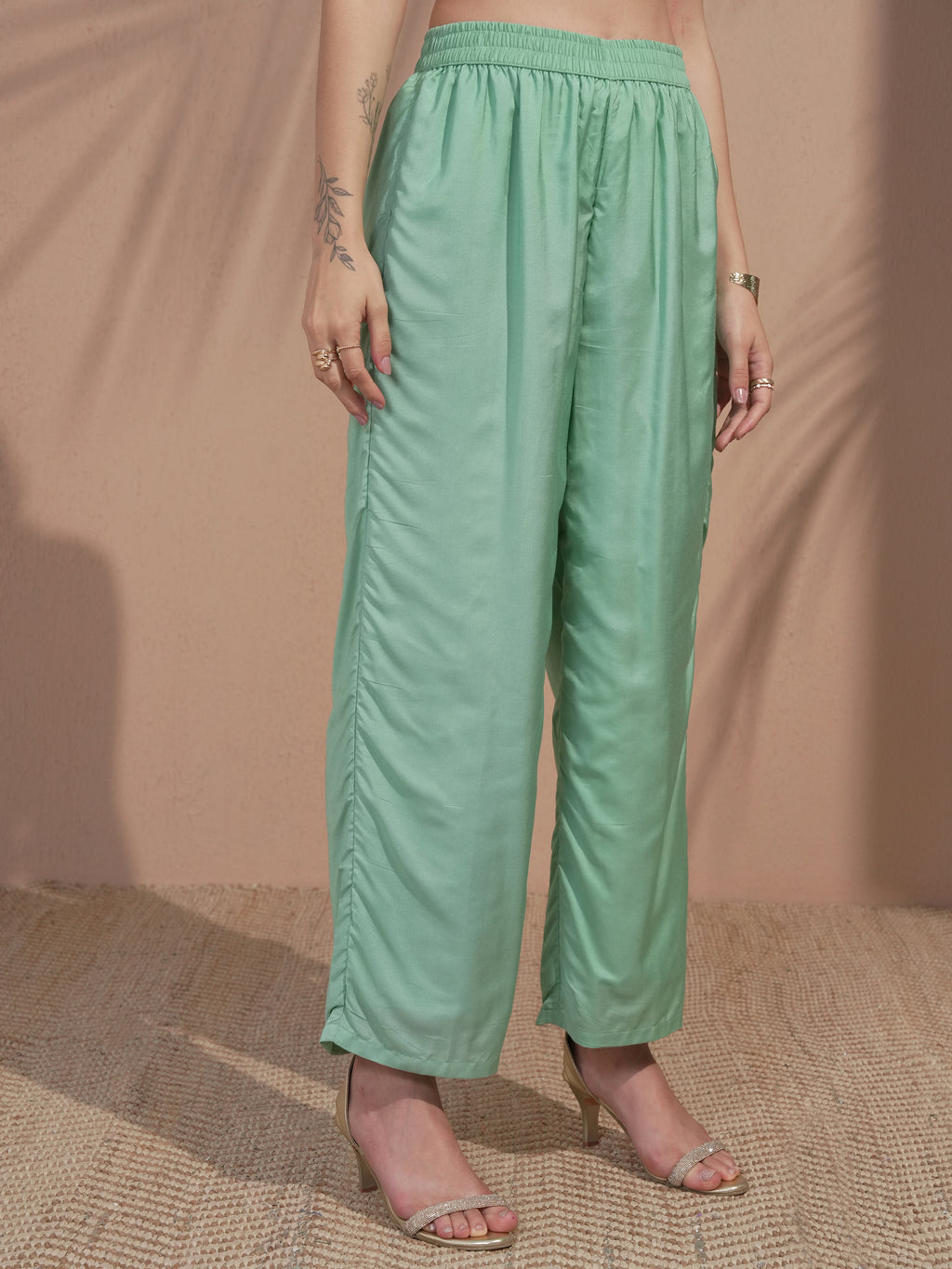 Vishudh Women Green Embroidered Kurta With Trouser And Dupatta - Green - Image 8