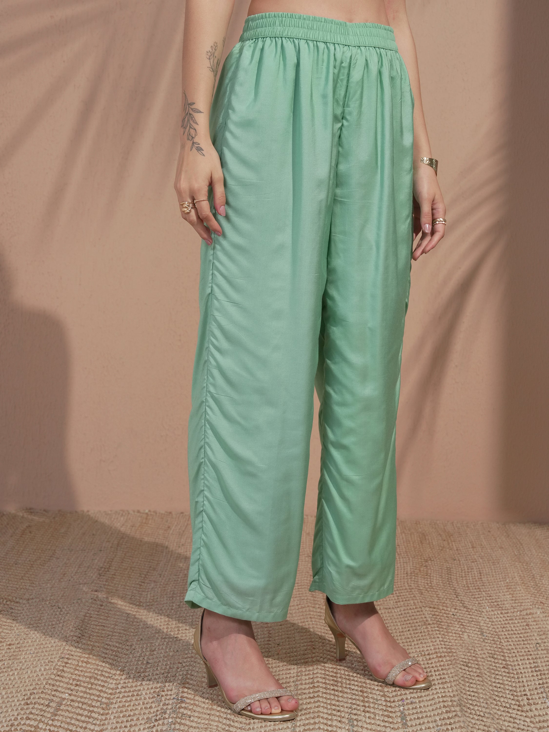 Vishudh Women Green Embroidered Kurta With Trouser And Dupatta - Green - Image 8