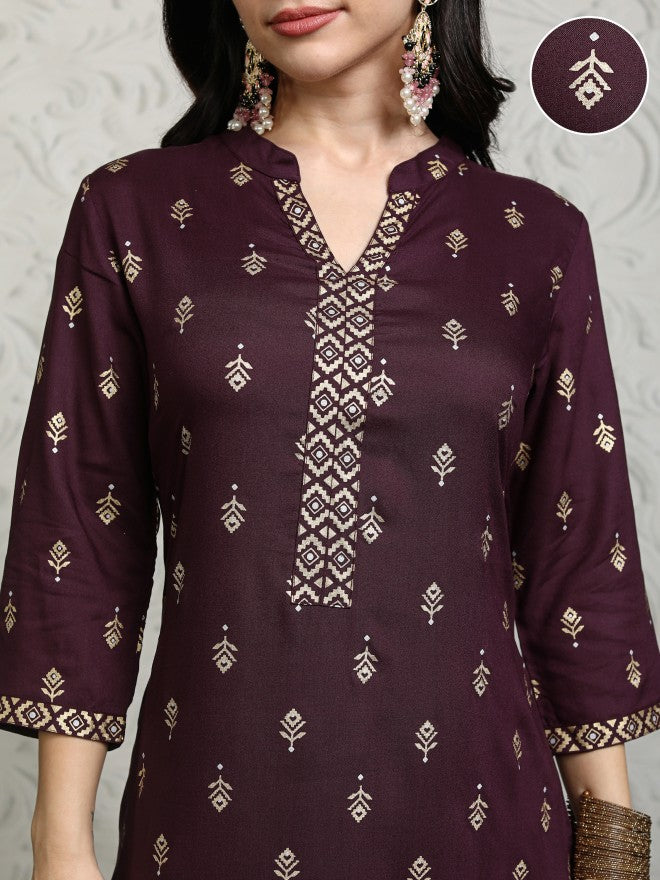 Vishudh Women Maroon Printed Kurta With Palazzos - Maroon - Image 5