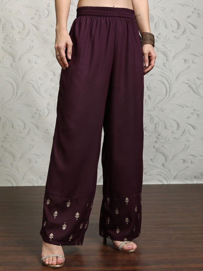 Vishudh Women Maroon Printed Kurta With Palazzos - Maroon - Image 7