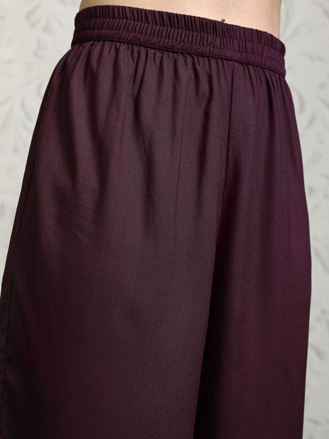Vishudh Women Maroon Printed Kurta With Palazzos - Maroon - Image 9