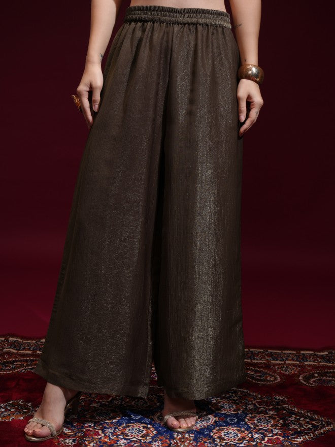 Vishudh Women Brown Solid Kurta With Trouser - Brown - Image 7