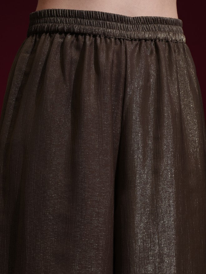 Vishudh Women Brown Solid Kurta With Trouser - Brown - Image 8