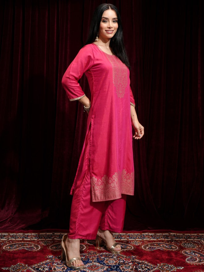 Vishudh Women Magenta Printed Kurta With Trouser And Dupatta - Magenta - Image 6