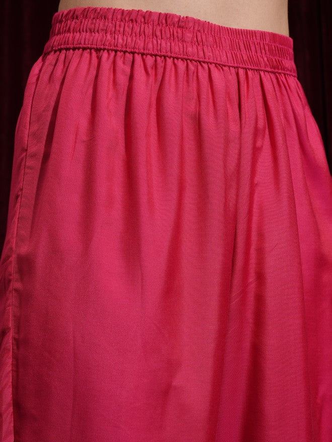 Vishudh Women Magenta Printed Kurta With Trouser And Dupatta - Magenta - Image 8