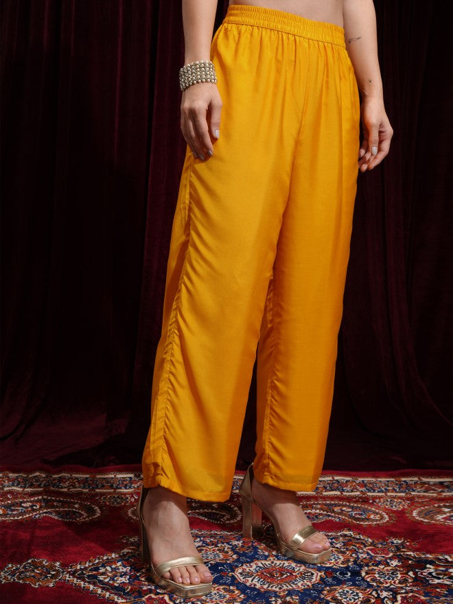 Vishudh Women Mustard Printed Kurta With Trouser And Dupatta - Mustard - Image 7