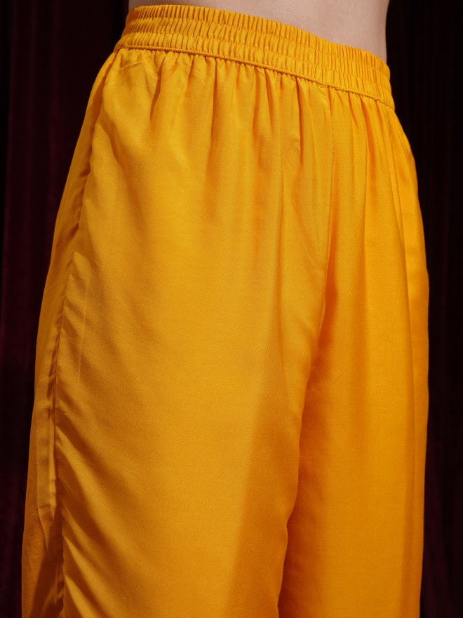 Vishudh Women Mustard Printed Kurta With Trouser And Dupatta - Mustard - Image 8