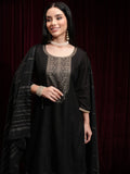 Vishudh Women Black Printed Kurta With Trouser And Dupatta - Black - Image 1