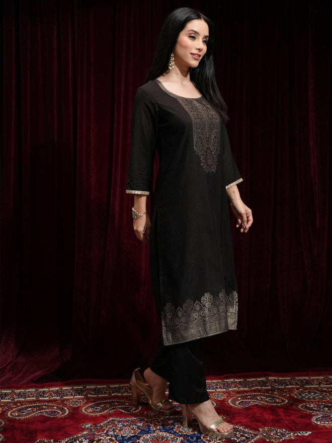 Vishudh Women Black Printed Kurta With Trouser And Dupatta - Black - Image 6