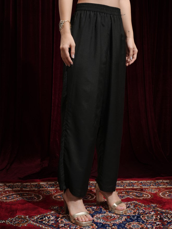 Vishudh Women Black Printed Kurta With Trouser And Dupatta - Black - Image 7