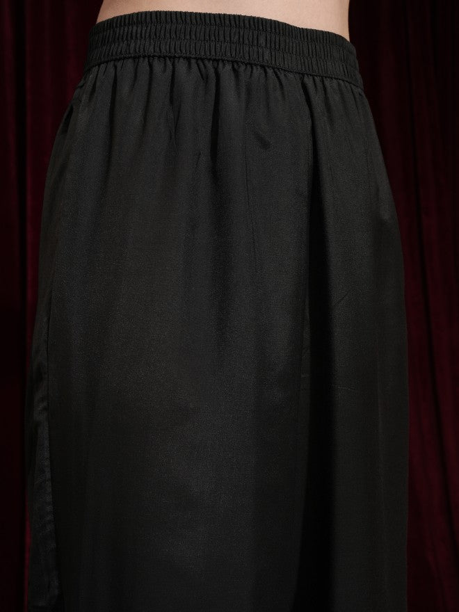 Vishudh Women Black Printed Kurta With Trouser And Dupatta - Black - Image 8