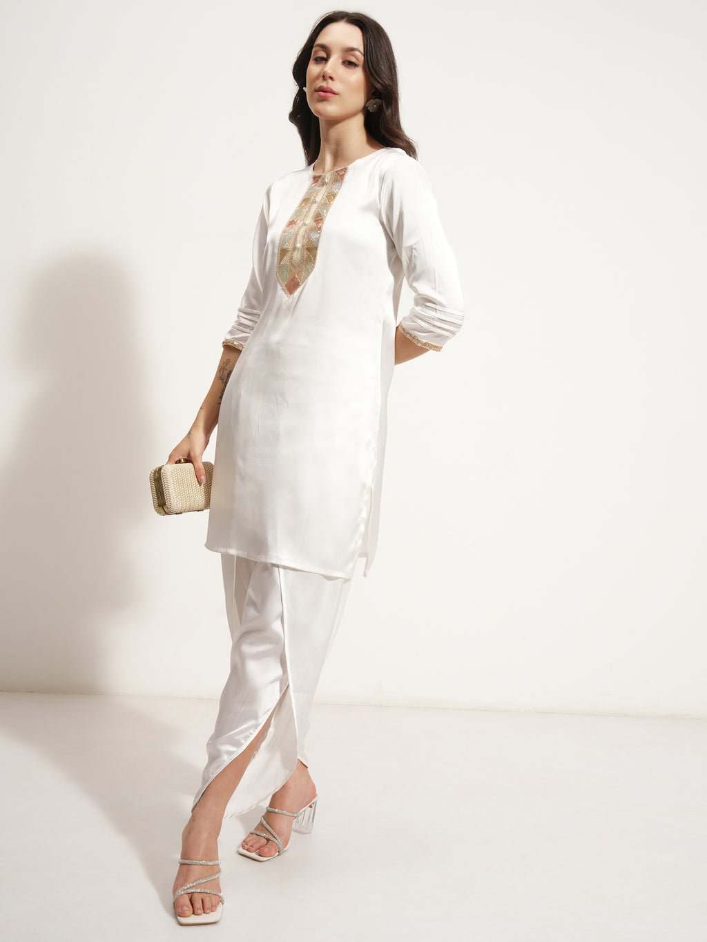 Vishudh Women White Embroidered Kurta With Palazzo - White - Image 4