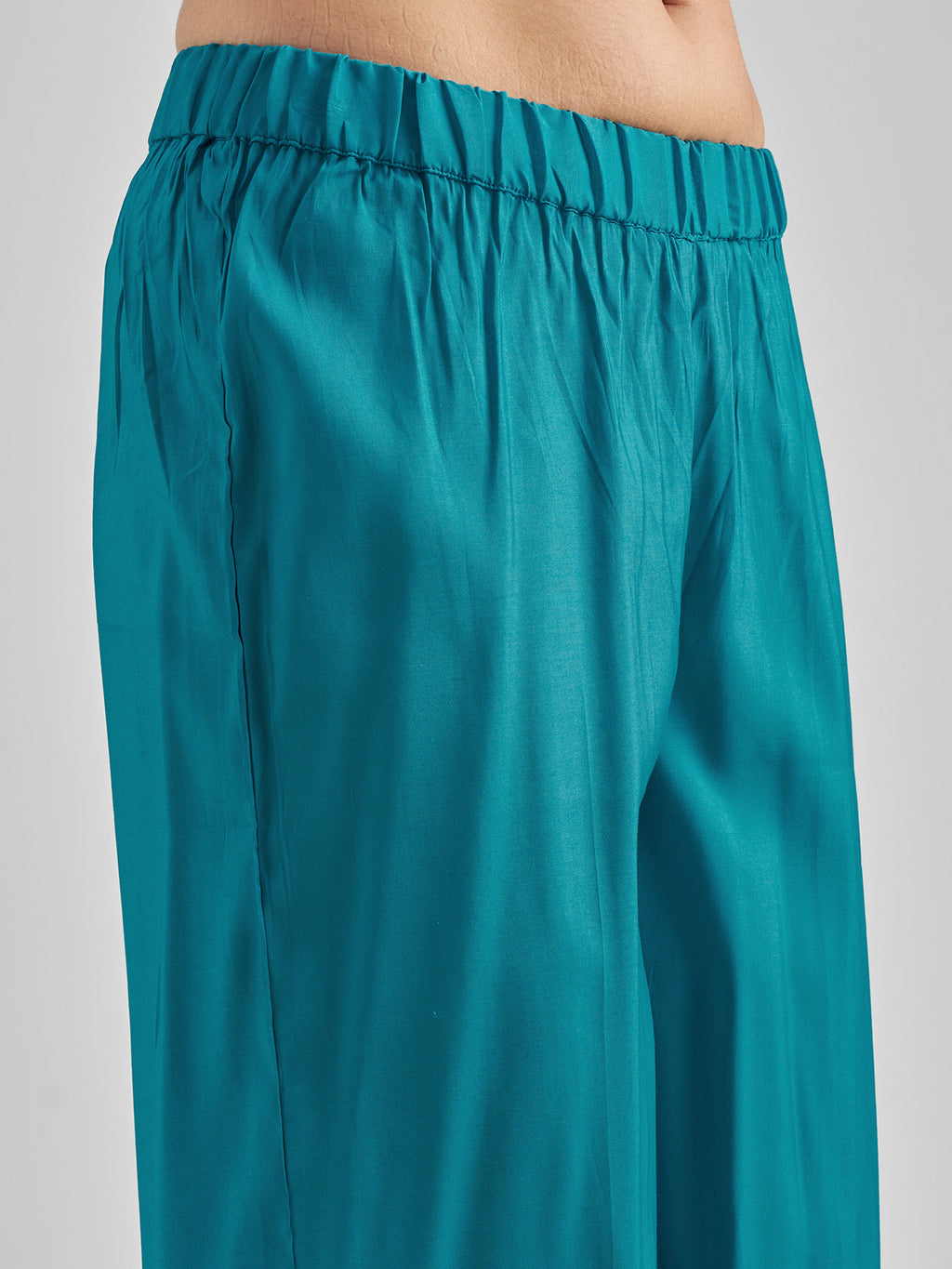 Vishudh Women Teal Printed Kurta With Trouser And Dupatta - Teal - Image 6