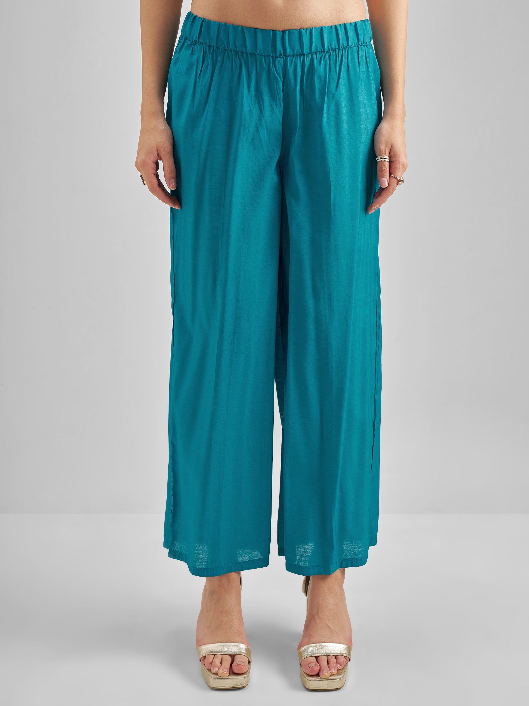 Vishudh Women Teal Printed Kurta With Trouser And Dupatta - Teal - Image 7