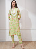 Vishudh Women Lime Green Kurta With Trouser - Lime Green - Image 1