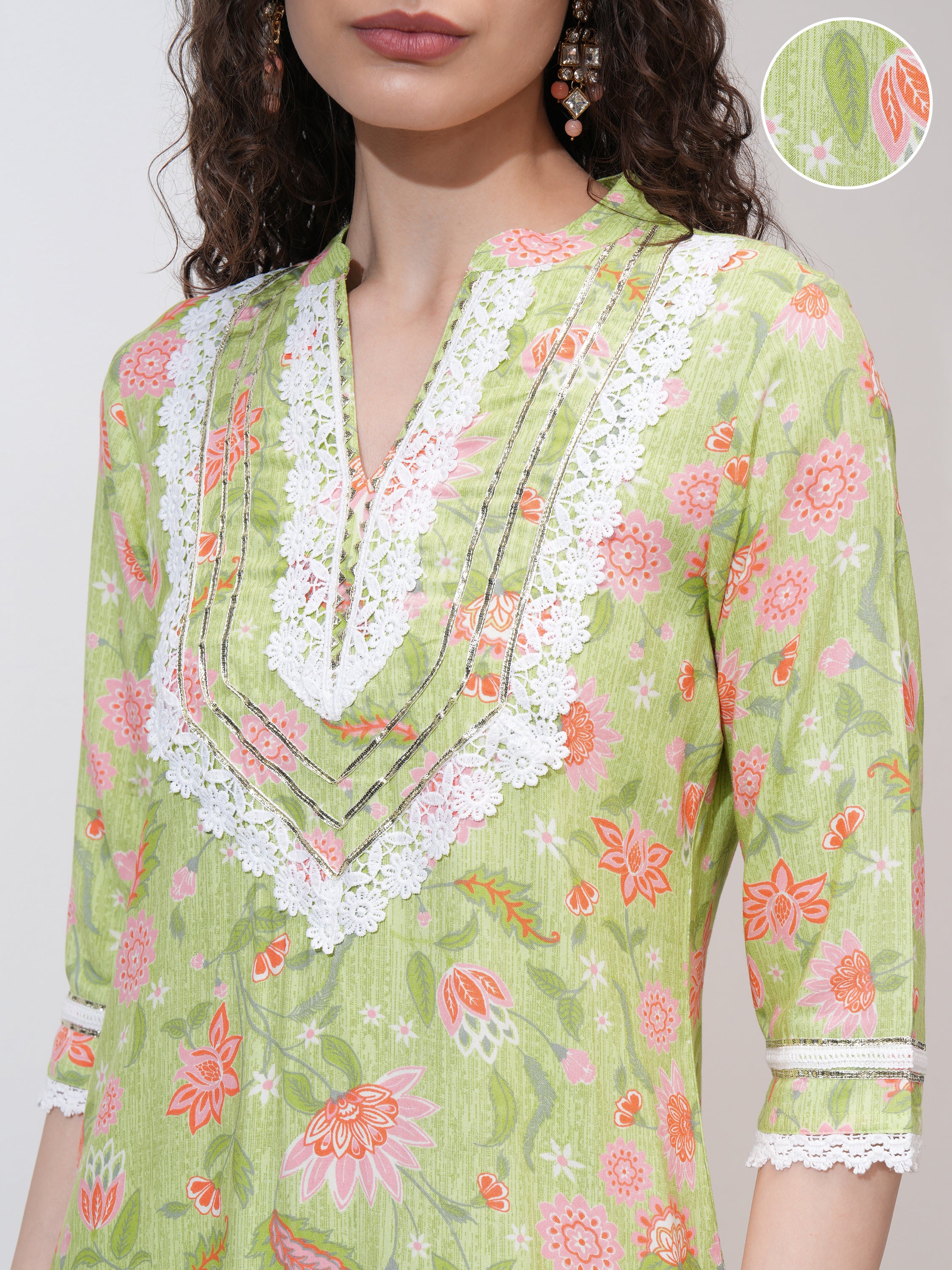 Vishudh Women Lime Green Kurta With Trouser - Lime Green - Image 5
