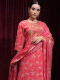 Vishudh Women Pink Printed Kurta With Trouser And Dupatta - Pink - Image 1
