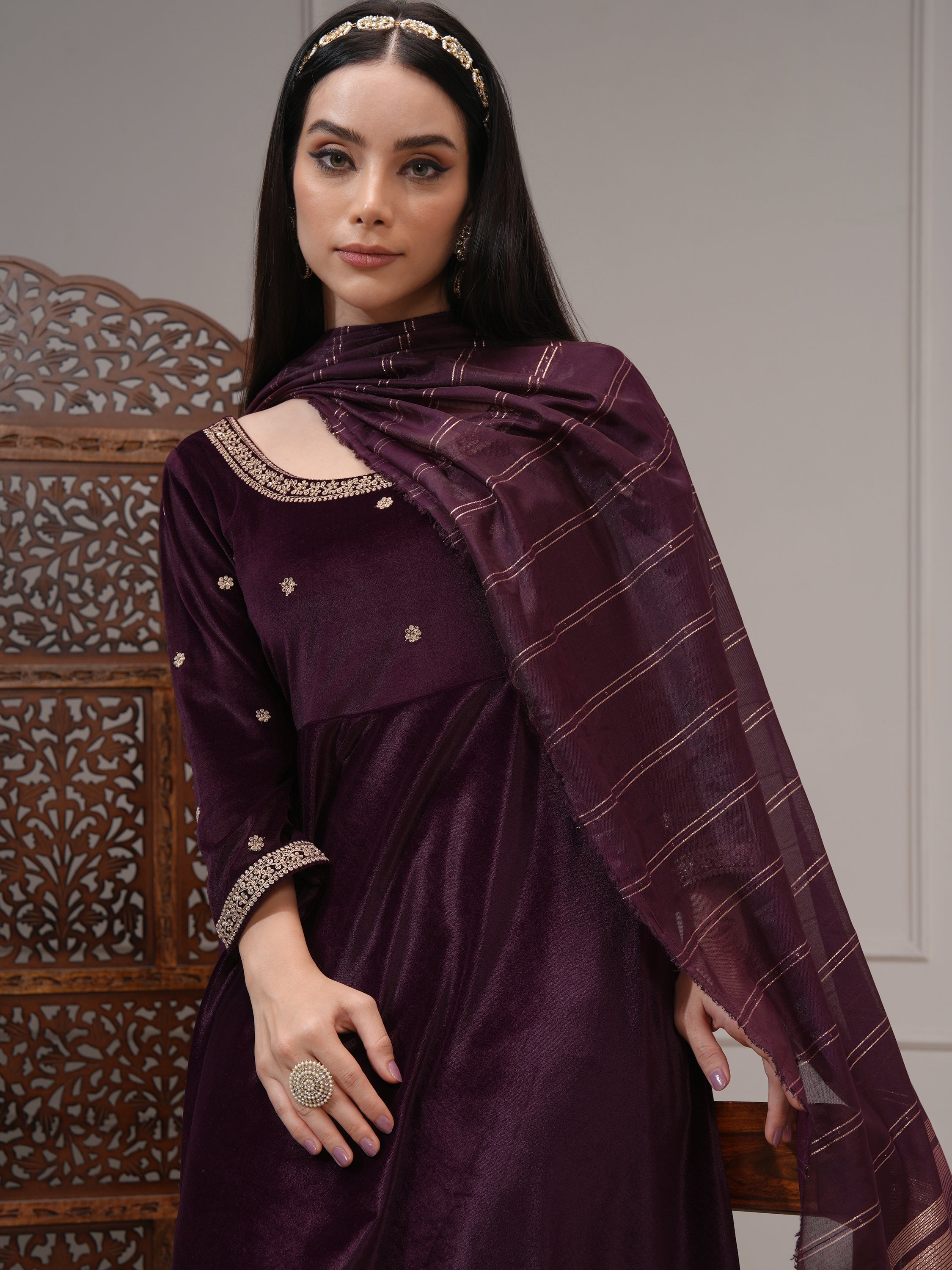 Vishudh Women Purple Women Kurta With Trousers And Dupatta - Purple - Image 1