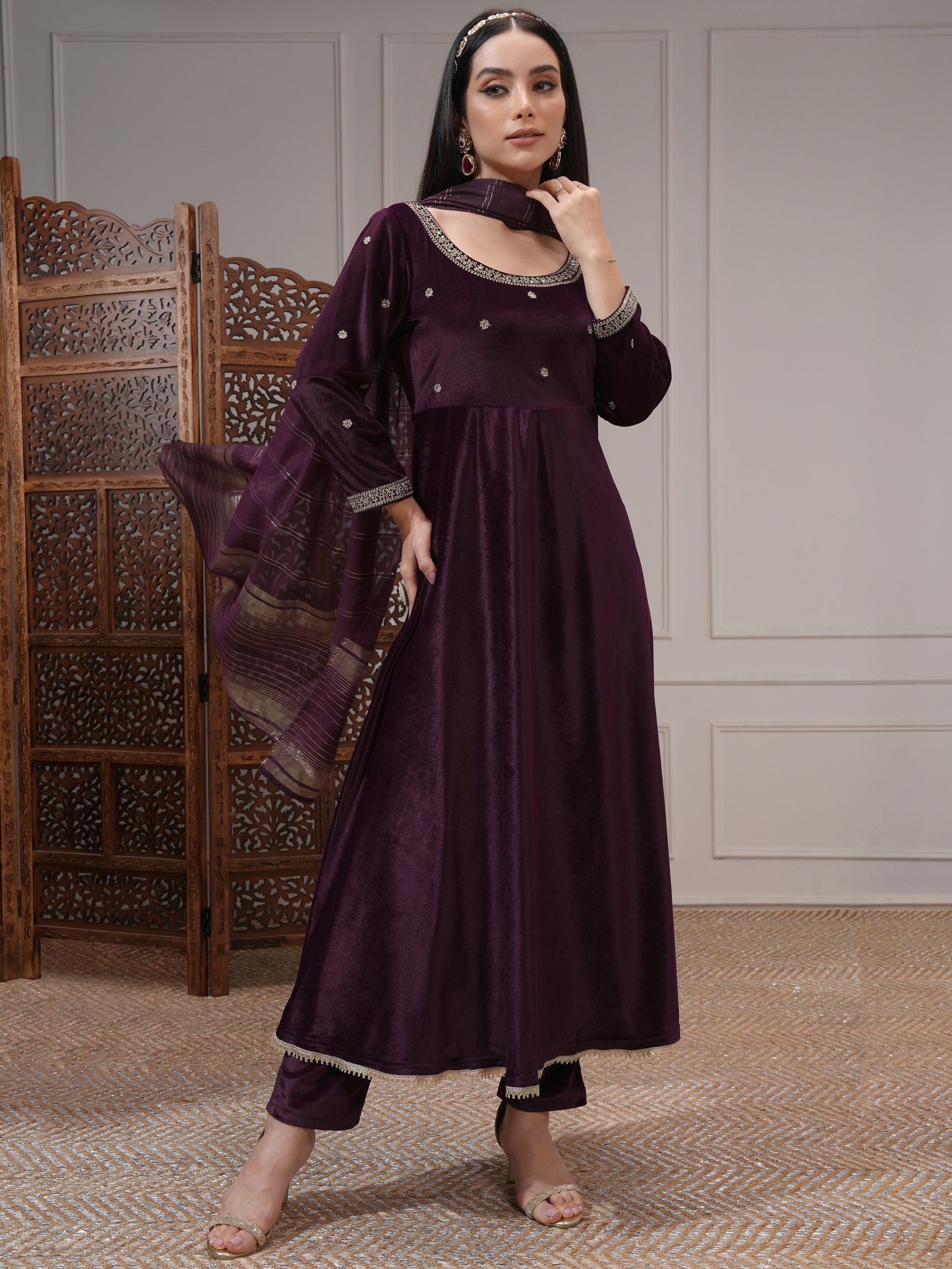 Vishudh Women Purple Women Kurta With Trousers And Dupatta - Purple - Image 2