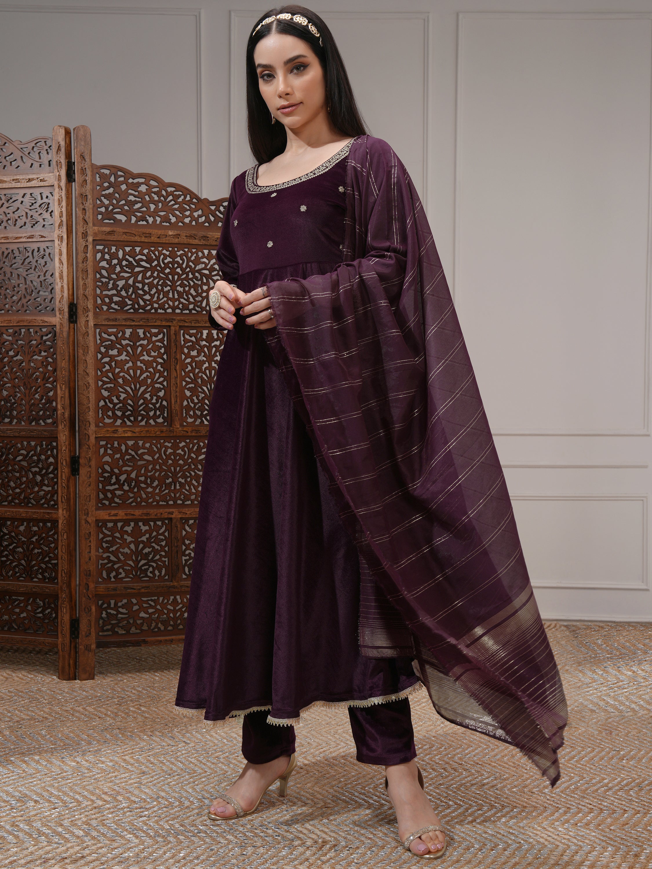 Vishudh Women Purple Women Kurta With Trousers And Dupatta - Purple - Image 4