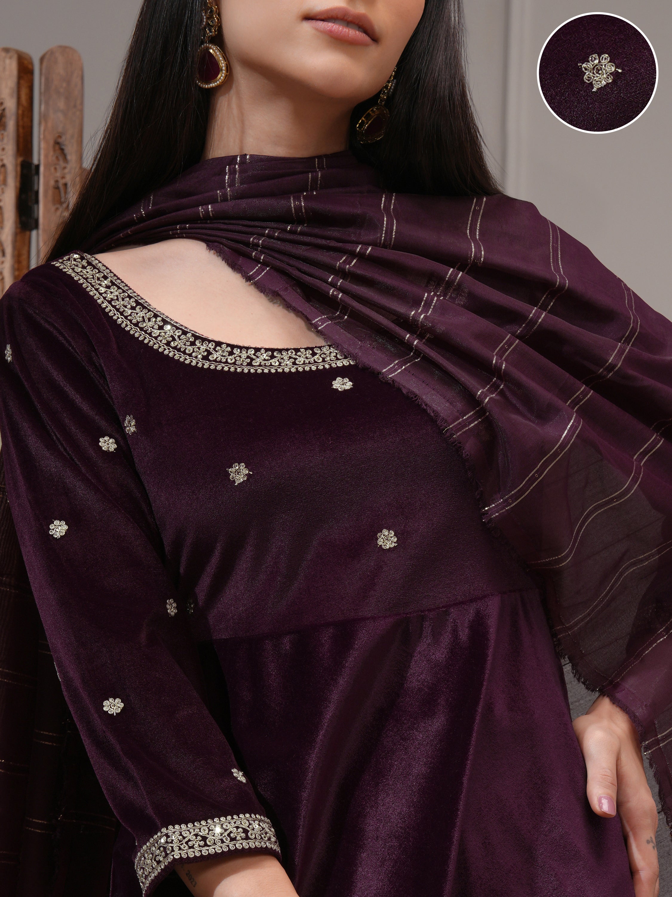 Vishudh Women Purple Women Kurta With Trousers And Dupatta - Purple - Image 5