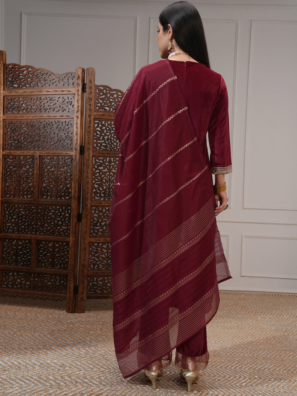 Vishudh Women Red Women Kurta With Trousers And Dupatta - Red - Image 3