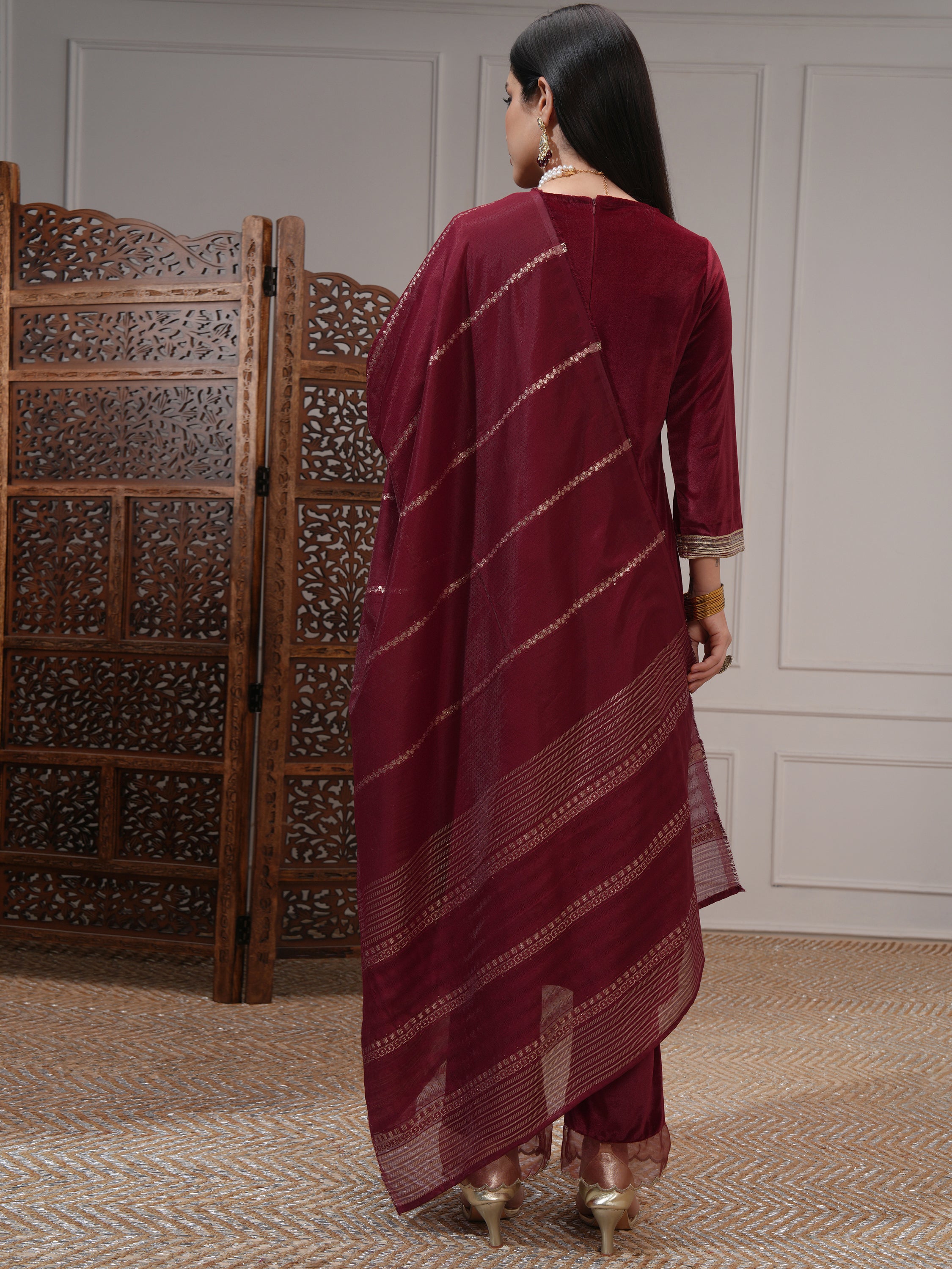 Vishudh Women Red Women Kurta With Trousers And Dupatta - Red - Image 3