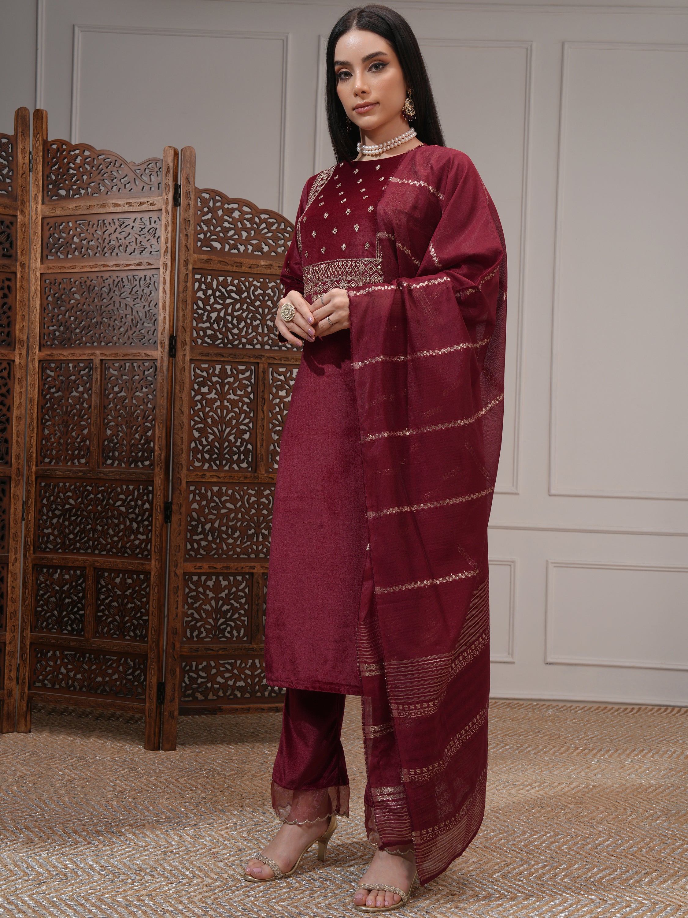 Vishudh Women Red Women Kurta With Trousers And Dupatta - Red - Image 4