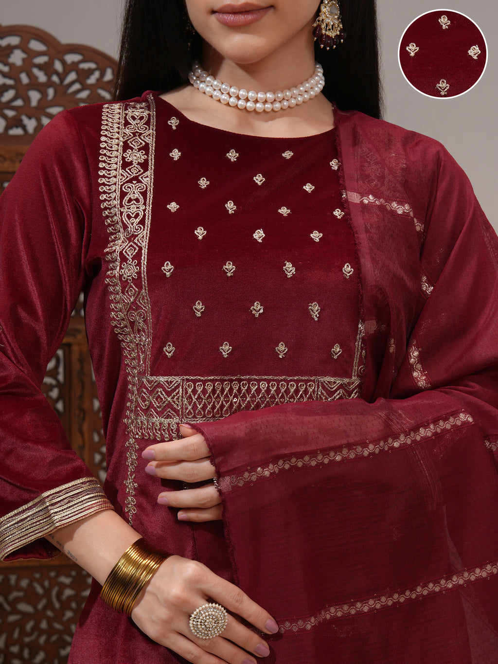 Vishudh Women Red Women Kurta With Trousers And Dupatta - Red - Image 5