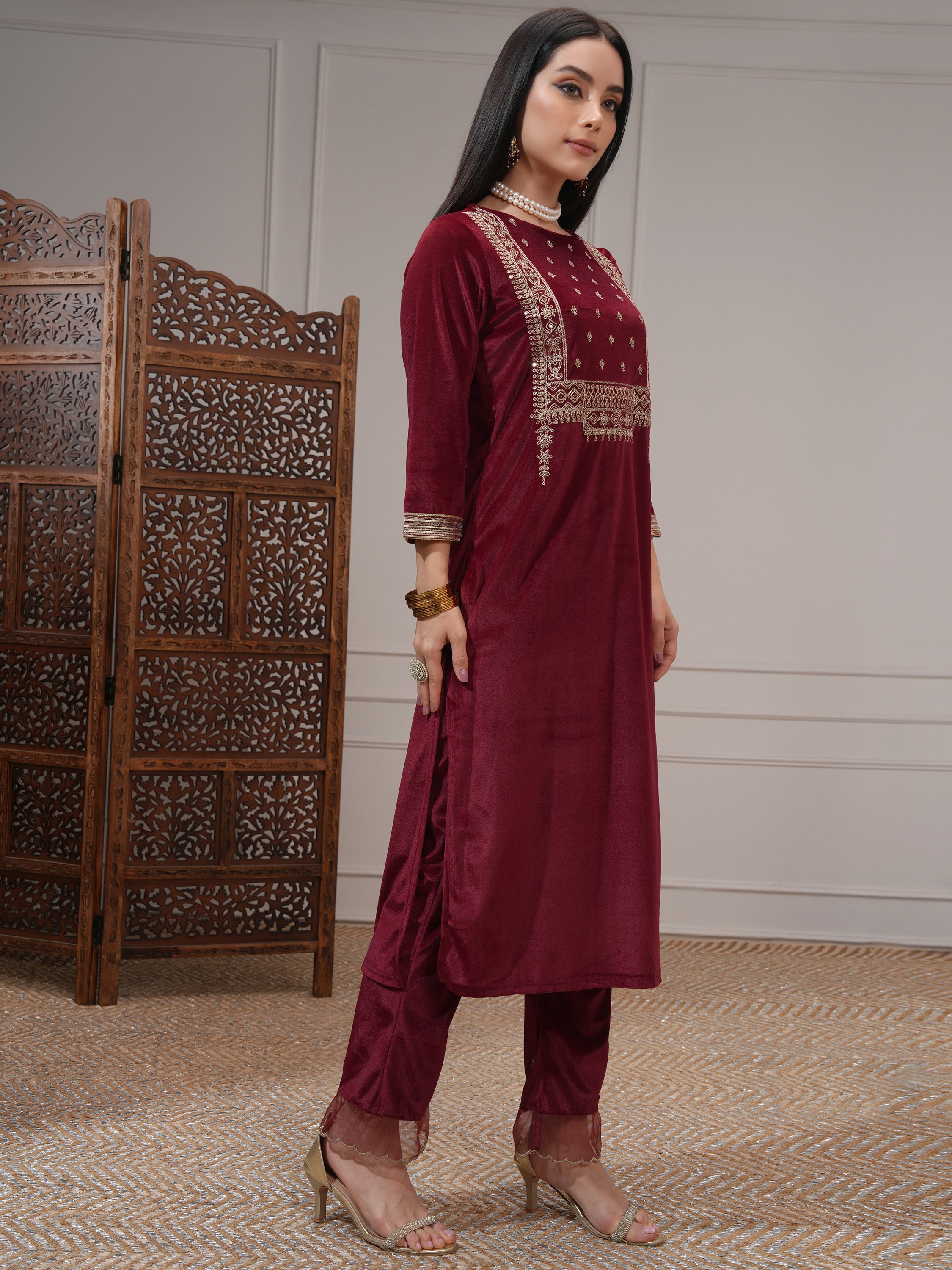 Vishudh Women Red Women Kurta With Trousers And Dupatta - Red - Image 6