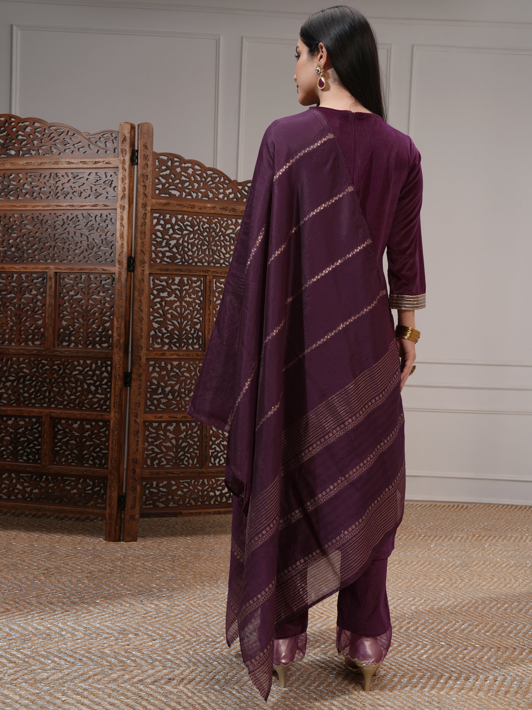 Vishudh Women Purple Women Kurta With Trousers And Dupatta - Purple - Image 3
