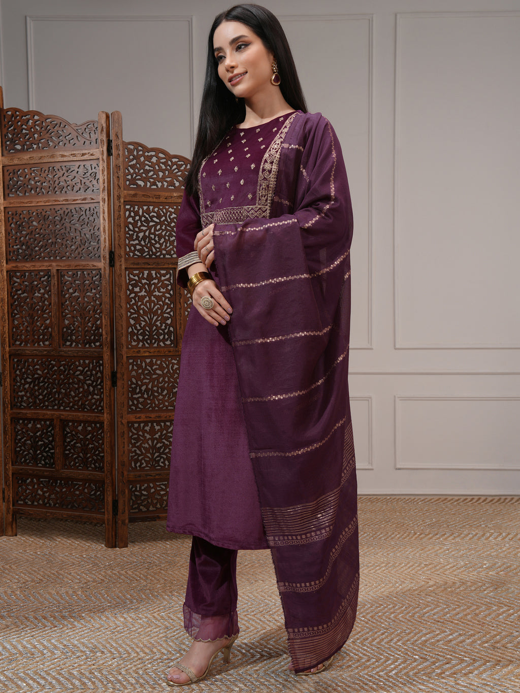 Vishudh Women Purple Women Kurta With Trousers And Dupatta - Purple - Image 4