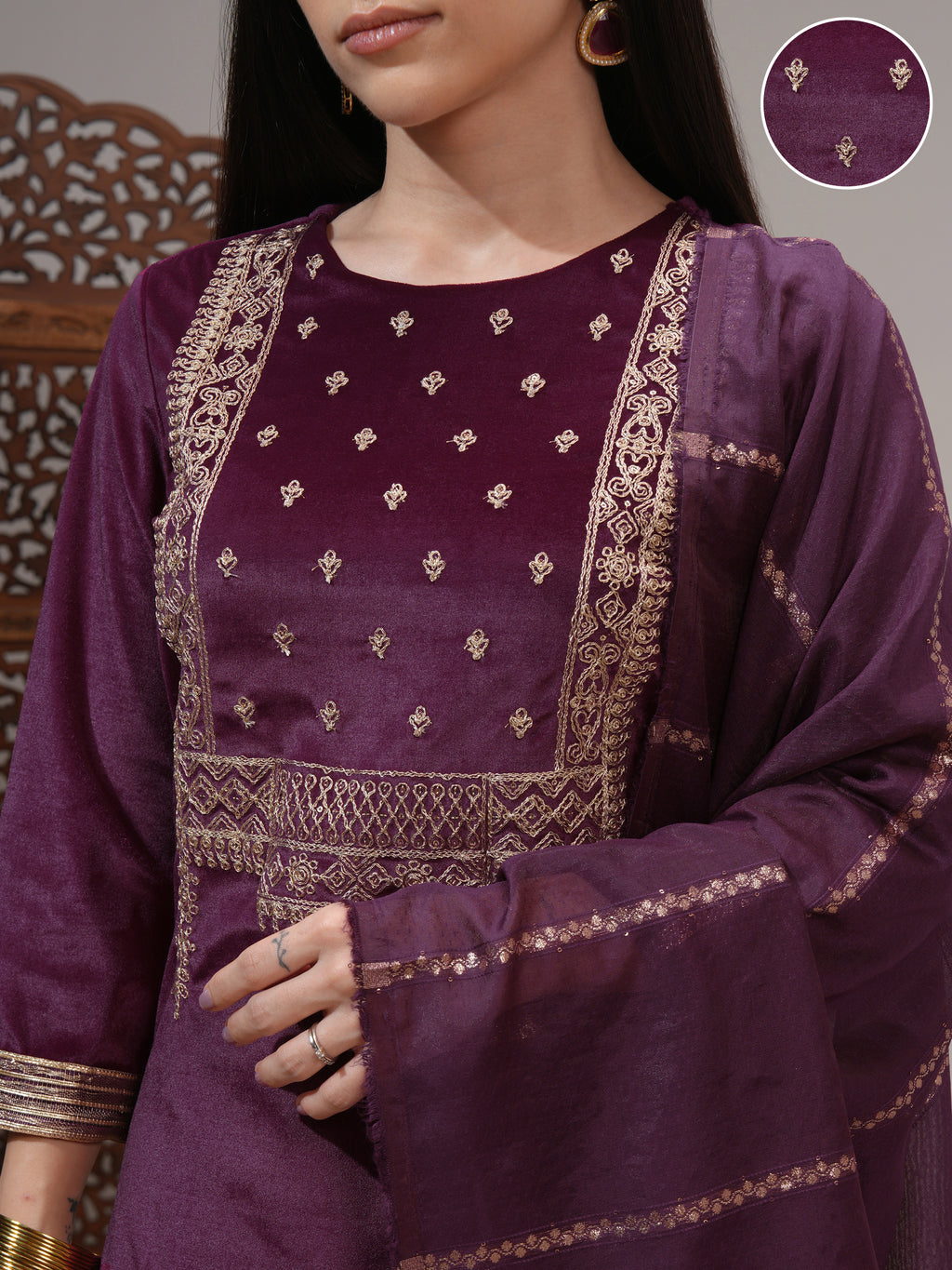 Vishudh Women Purple Women Kurta With Trousers And Dupatta - Purple - Image 5