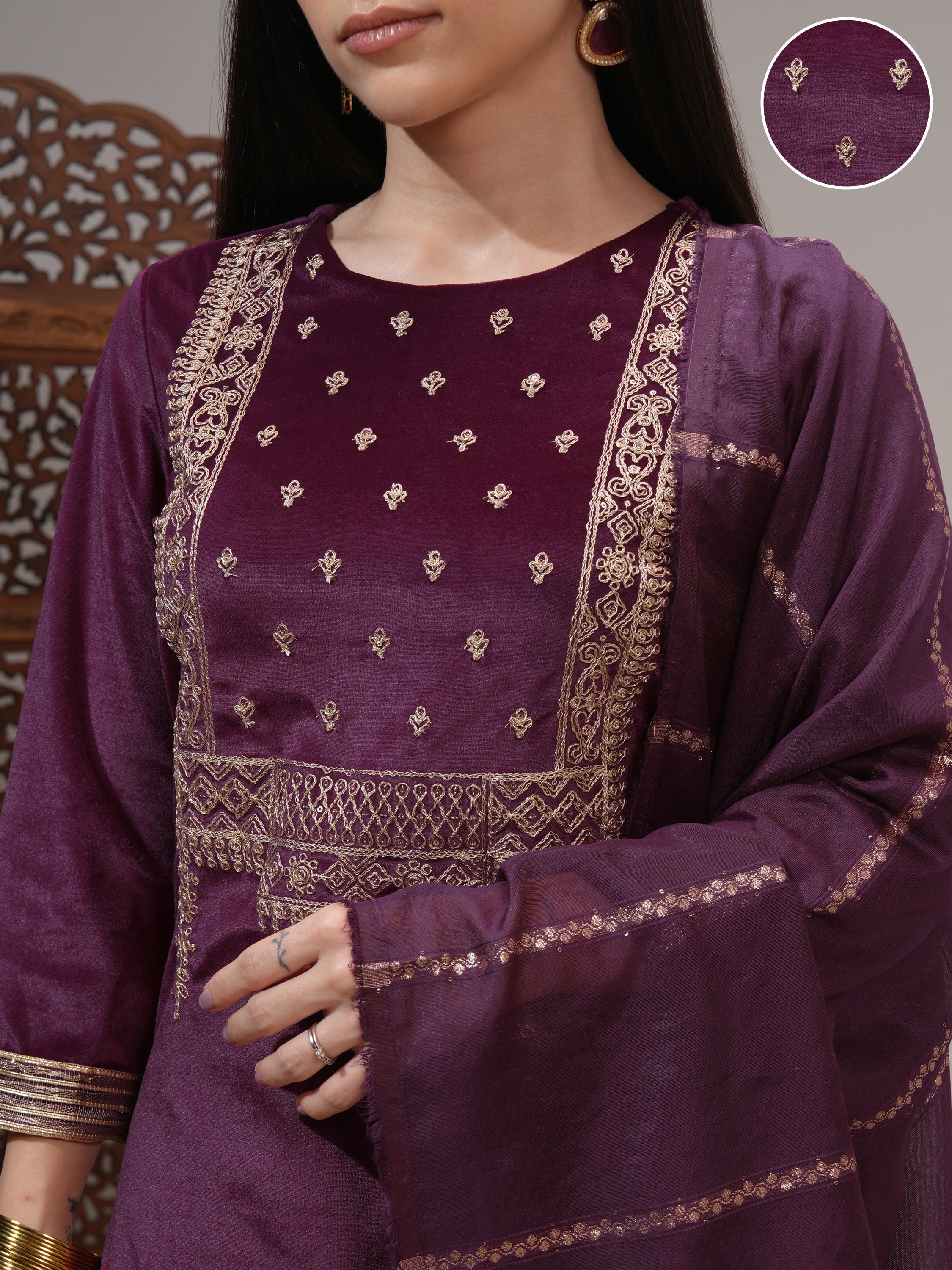 Vishudh Women Purple Women Kurta With Trousers And Dupatta - Purple - Image 5