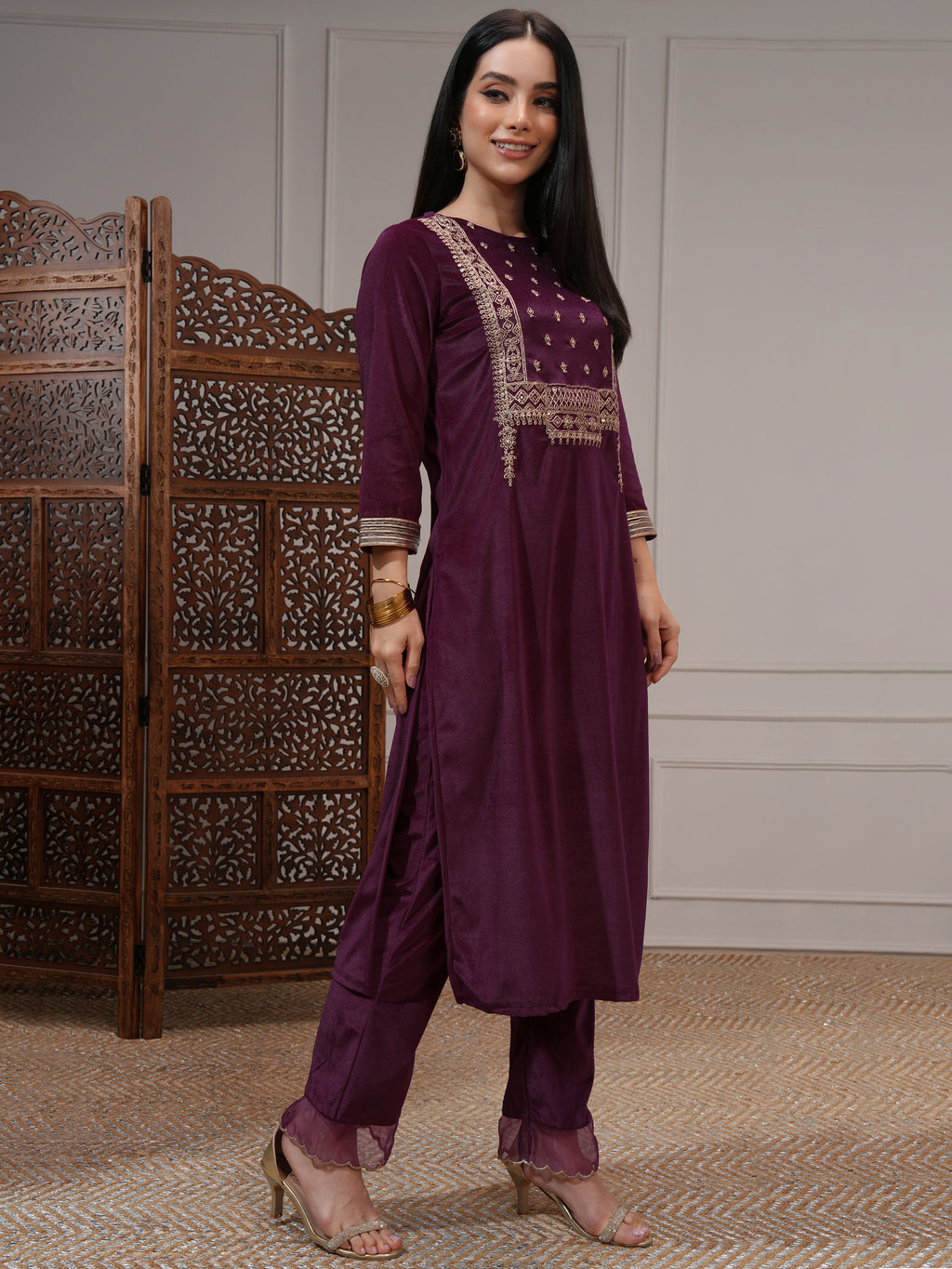 Vishudh Women Purple Women Kurta With Trousers And Dupatta - Purple - Image 6