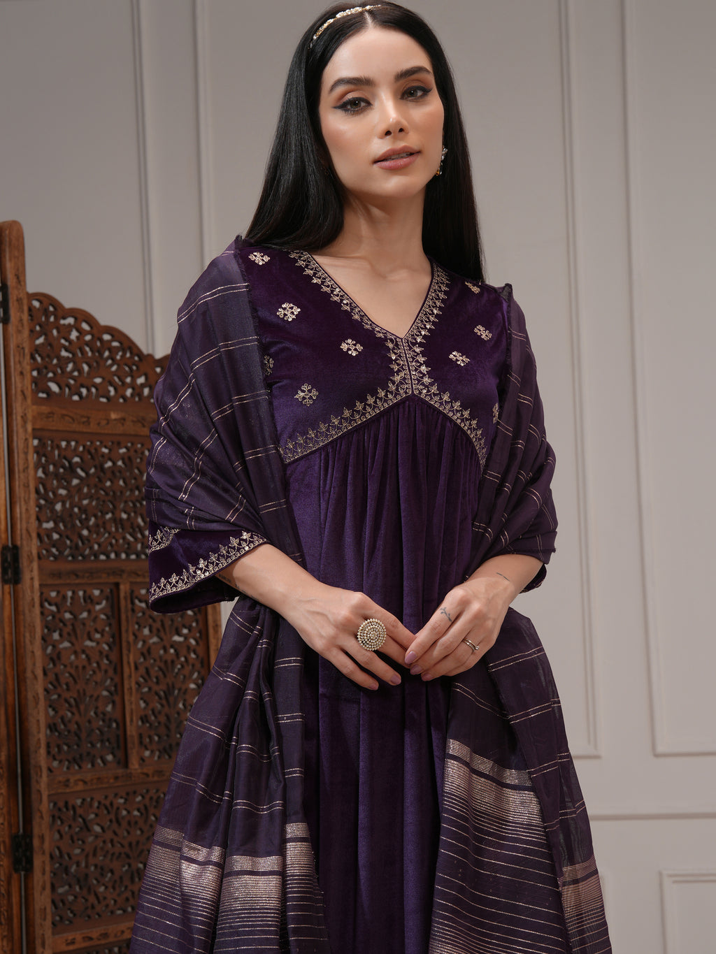 Vishudh Women Purple Women Kurta With Trousers And Dupatta - Purple - Image 1