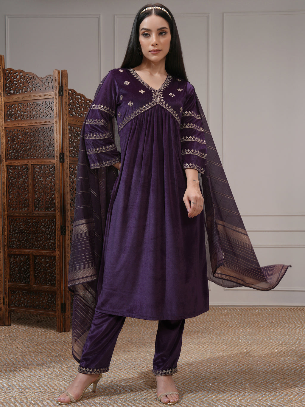 Vishudh Women Purple Women Kurta With Trousers And Dupatta - Purple - Image 2