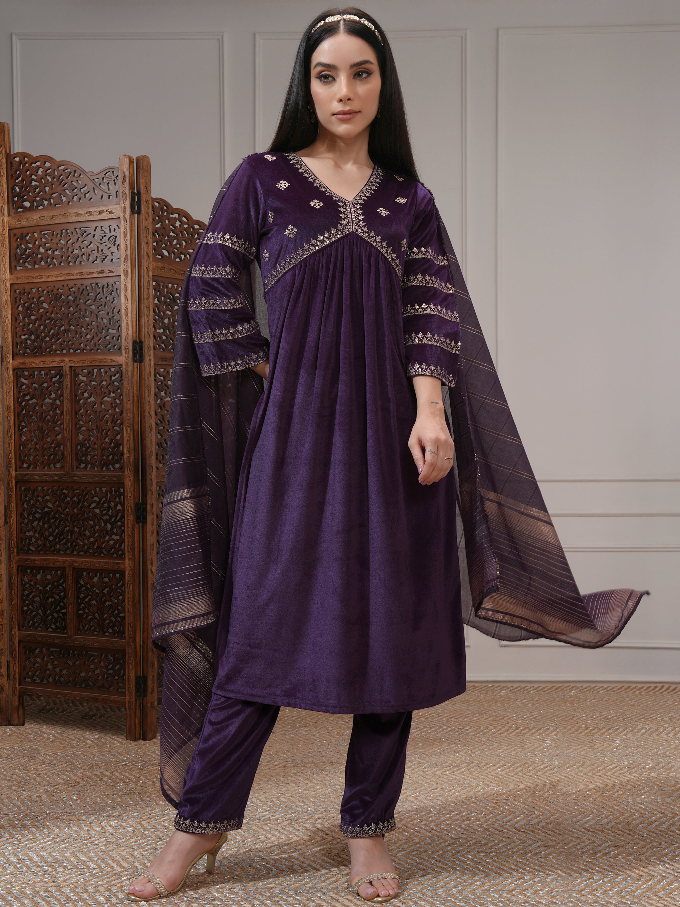 Vishudh Women Purple Women Kurta With Trousers And Dupatta - Purple - Image 2