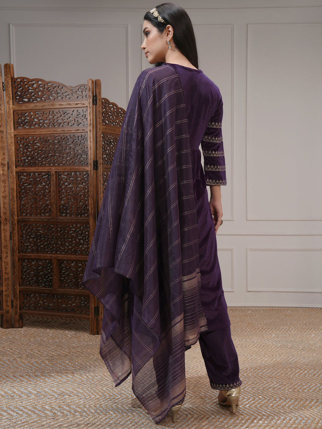 Vishudh Women Purple Women Kurta With Trousers And Dupatta - Purple - Image 3