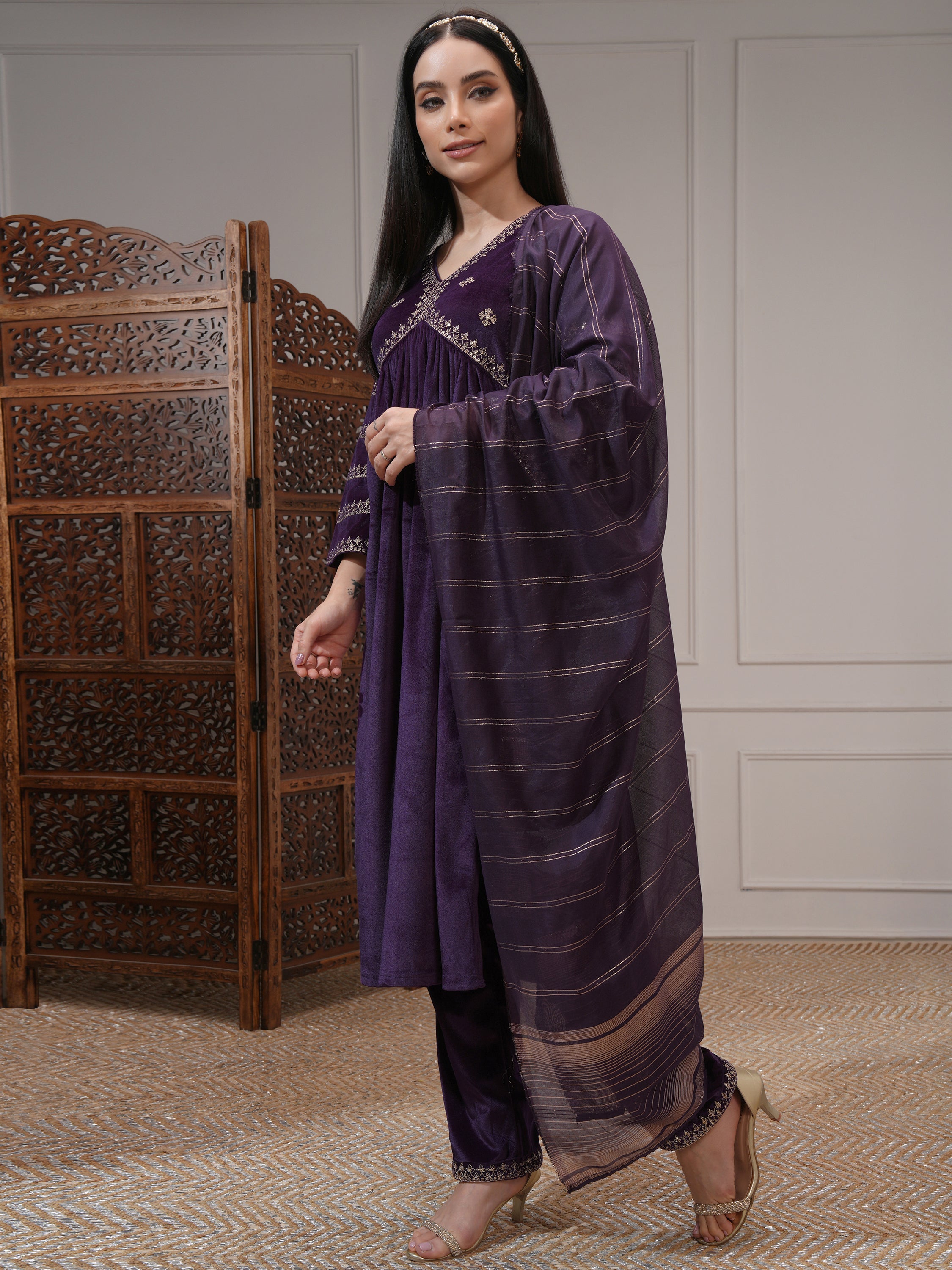 Vishudh Women Purple Women Kurta With Trousers And Dupatta - Purple - Image 4