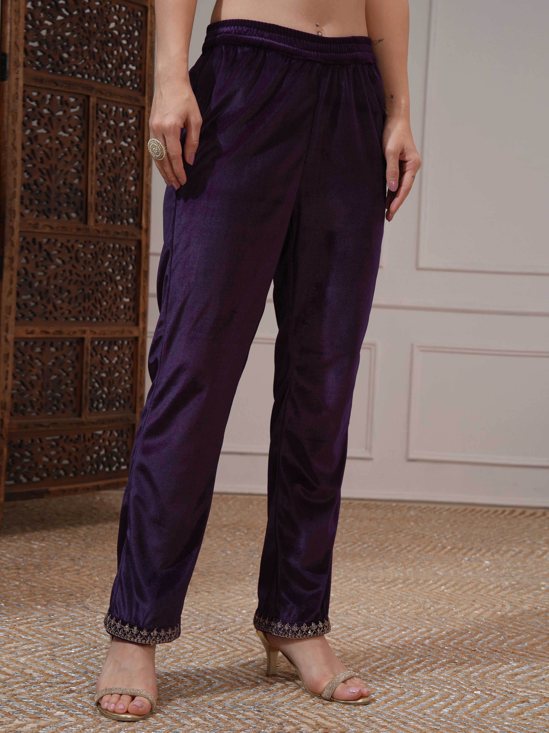 Vishudh Women Purple Women Kurta With Trousers And Dupatta - Purple - Image 8